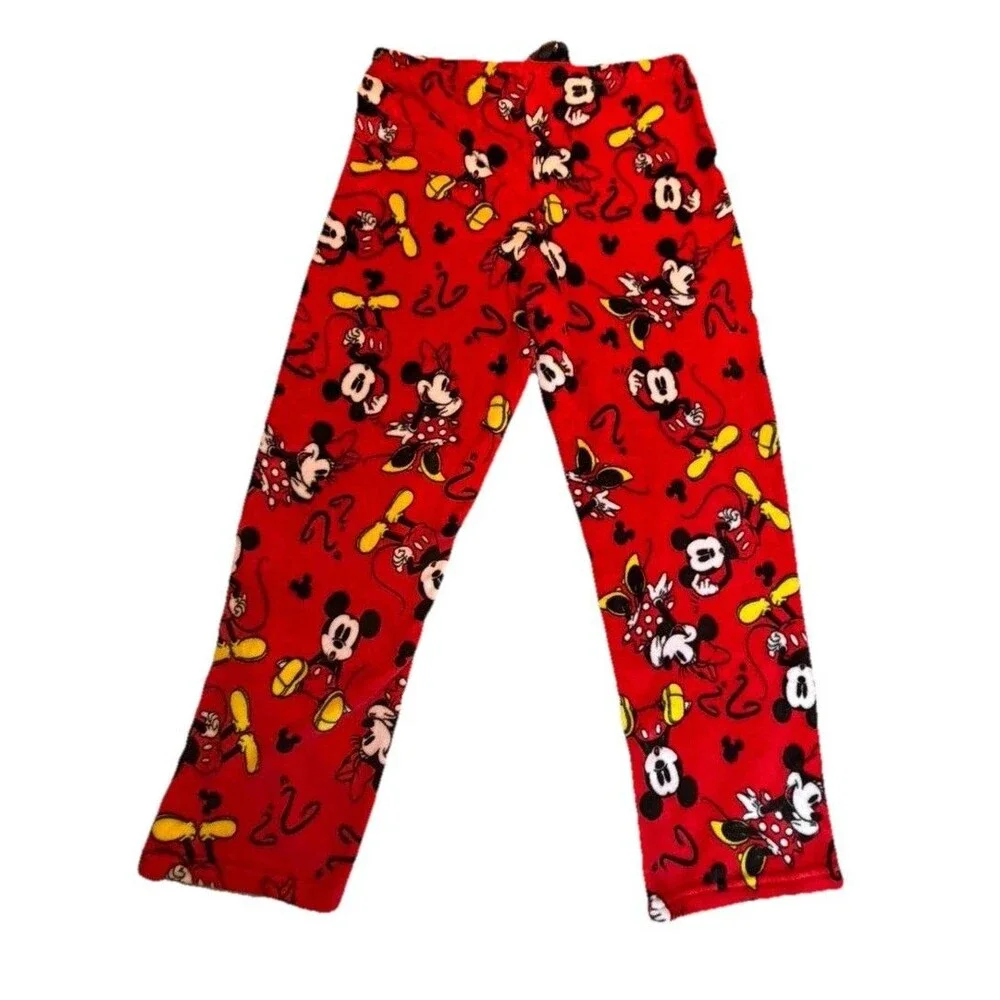 Disney Mickey Mouse Womens Soft Plush Fleece PJ/Lounge Pants Red Black L(12-14) - Picture 2 of 8